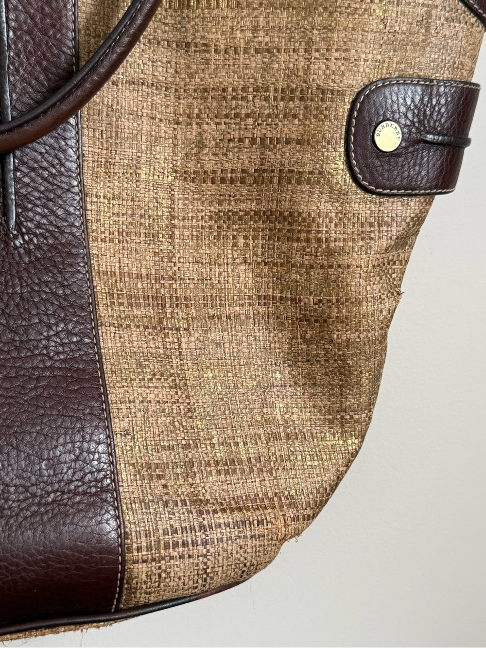 Burberry London Raffia Dark Brown Bucket Bag - Picture 14 of 16